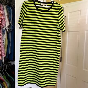 Michael Kors striped crew neck t-shirt dress (neon green/yellow and black)